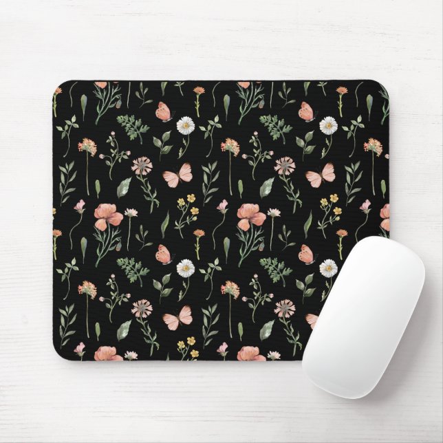 Tapis De Souris Motif Fleur sauvage aquarelle (Avec souris)