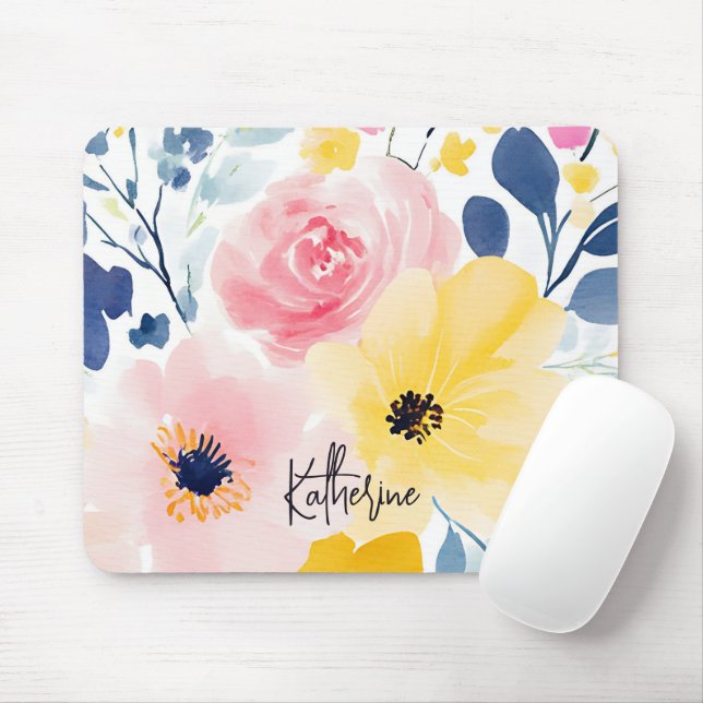 Tapis De Souris Motif Floral Aquarelle moderne (Avec souris)