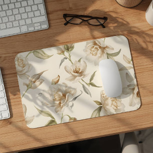 Tapis De Souris Motif floral blanc délicat à l'aquarelle