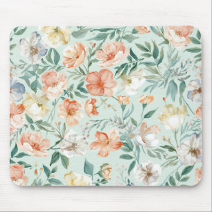 Tapis De Souris Motif floral bleu aquarelle de prairie fleurie