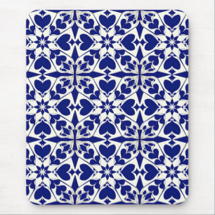 Tapis De Souris Motif floral bleu et blanc élégant