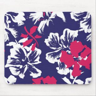 Tapis De Souris Motif Floral Bleu Rouge Abstrait Tropical Tendance