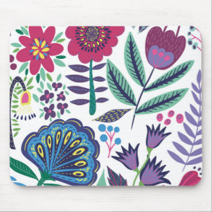 Tapis De Souris Motif floral d'art populaire magenta