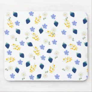 Tapis De Souris Motif floral de fleurs sauvages et de mûres