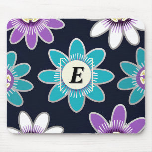 Tapis De Souris Motif floral de la passion du monogramme personnal