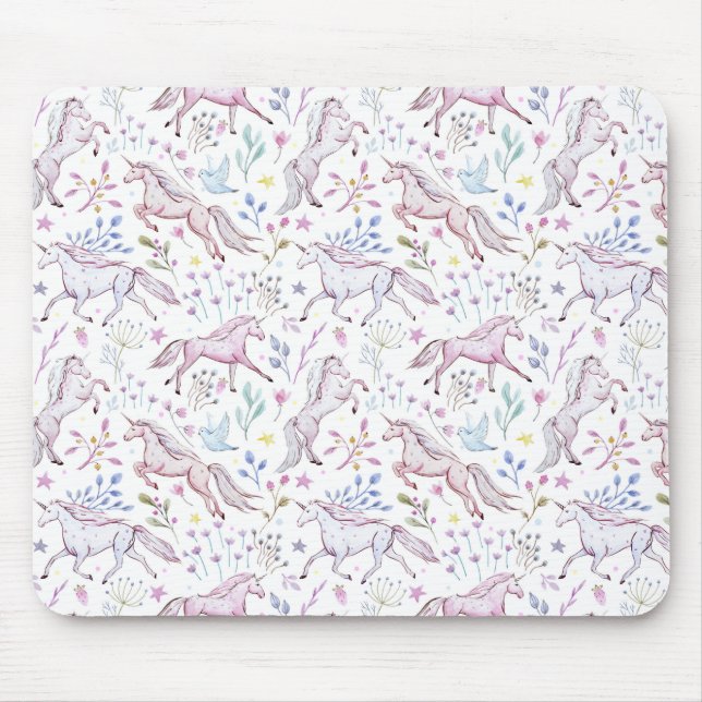 Tapis De Souris Motif floral de licorne d'aquarelle (Devant)