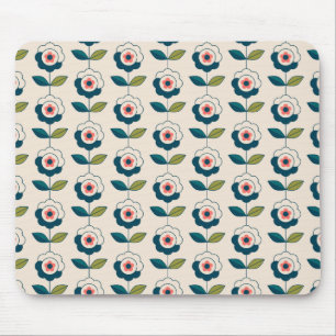 Tapis De Souris Motif floral de rétro turquoise
