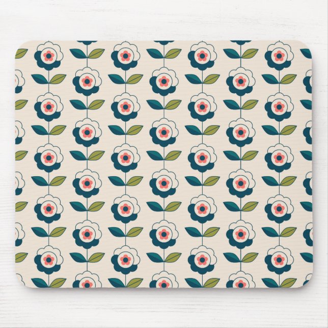 Tapis De Souris Motif floral de rétro turquoise (Devant)
