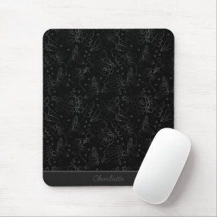 Tapis De Souris Motif floral gris sans couture nom personnalisé