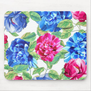 Tapis De Souris Motif floral rose et bleu vif joli