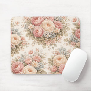 Tapis De Souris Motif floral Rose Vintage   Élégant Pastel 