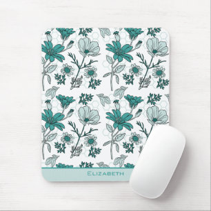 Tapis De Souris Motif floral sans couture personnalisé avec nom