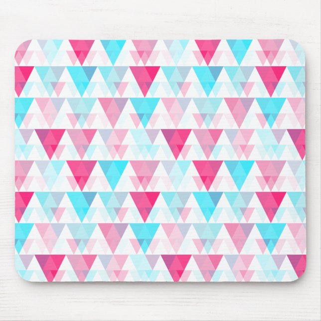 Tapis De Souris Motif géométrique de triangles bleues et roses (Devant)