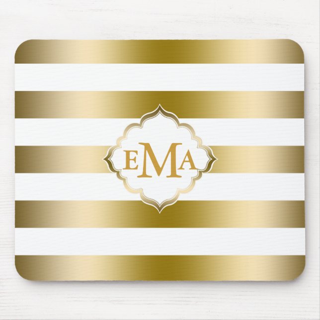 Tapis De Souris Motif géométrique des bandes d'or monogrammes (Devant)