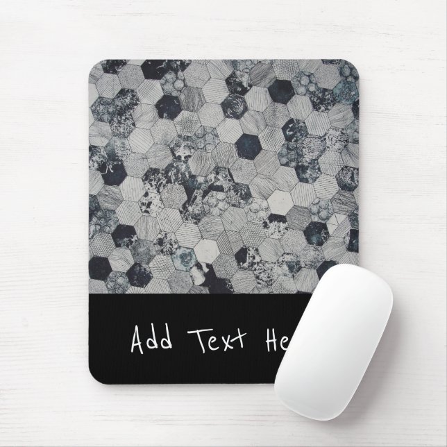 Tapis De Souris Motif géométrique gris, blanc et noir (Avec souris)