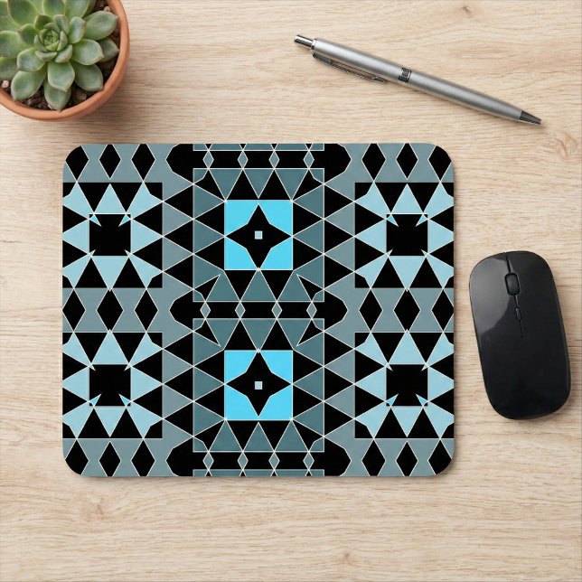 Tapis De Souris Motif géométrique Op Art tendance bleu et noir (Créateur téléchargé)