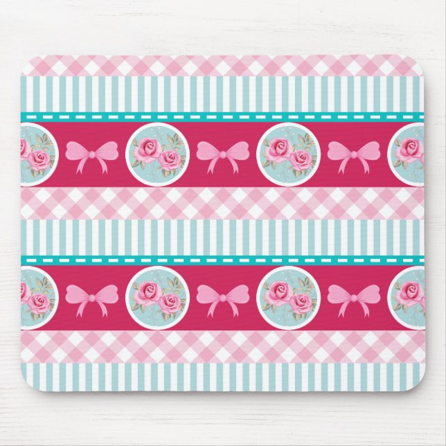 Tapis De Souris Motif Girly rose-clair et bleu mignon (Devant)