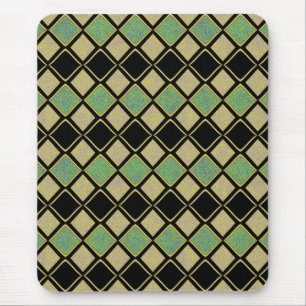 Tapis De Souris Motif Harlequin en Or, Vert et Noir