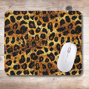 Tapis De Souris Motif Léopard Marron Doré Pailleté Luxe