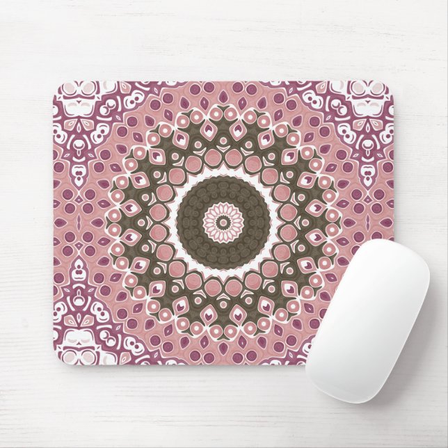 Tapis De Souris Motif Mandala Rose et Mocha Géométrie Florale (Avec souris)