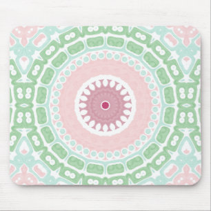 Tapis De Souris Motif Mandala Vert Doux et Rose Pâle