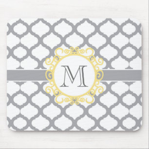 Tapis De Souris Motif marocain gris et jaune avec Monogramme