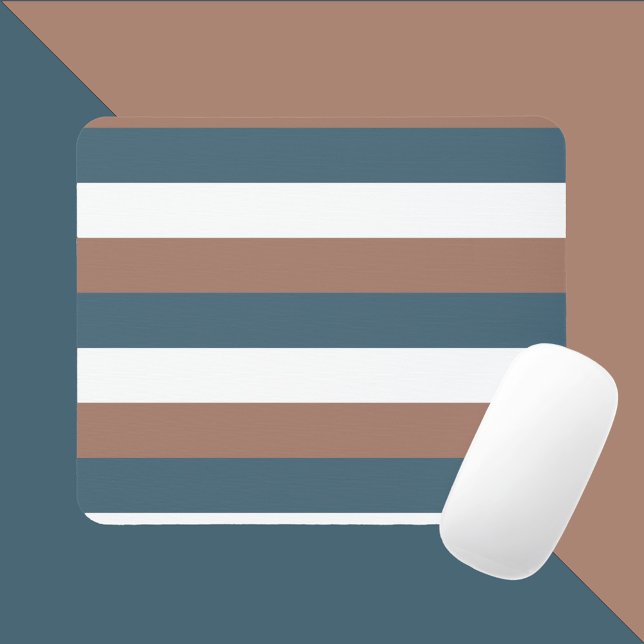 Tapis De Souris Motif Mocha Brown Turquoise blanc (A mousepad with mocha brown, teal and white stripes)