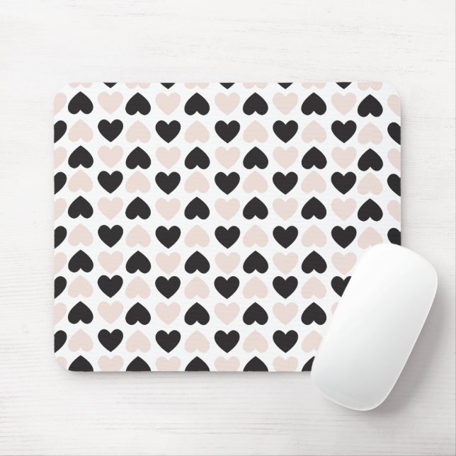 Tapis De Souris Motif moderne Blush Rose Black Love Hearts (Avec souris)
