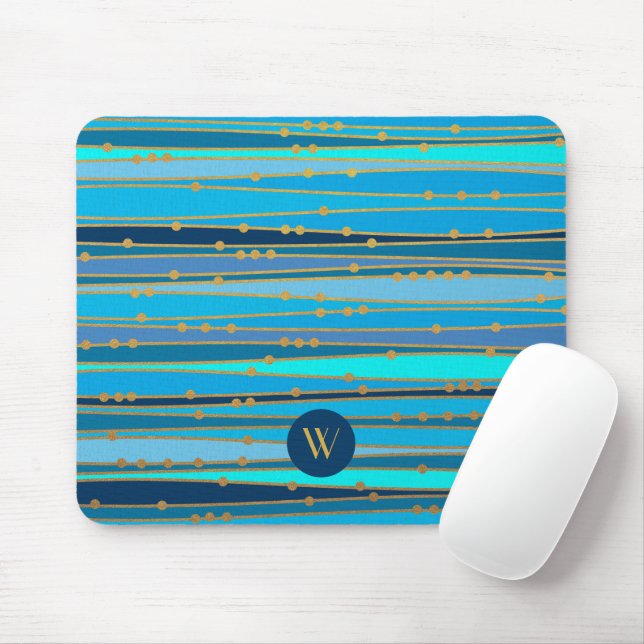 Tapis De Souris Motif moderne Monogram Blue Stripes (Avec souris)