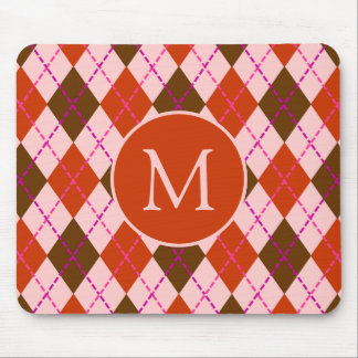 Tapis De Souris Motif monogramme argyle rouge rose et marron
