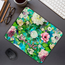 Motif monogramme bleu fleuri rose