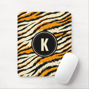 Tapis De Souris Motif Monogramme Rayures de Tigre Noir Orange