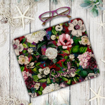 Motif monogramme rouge fleuri rose