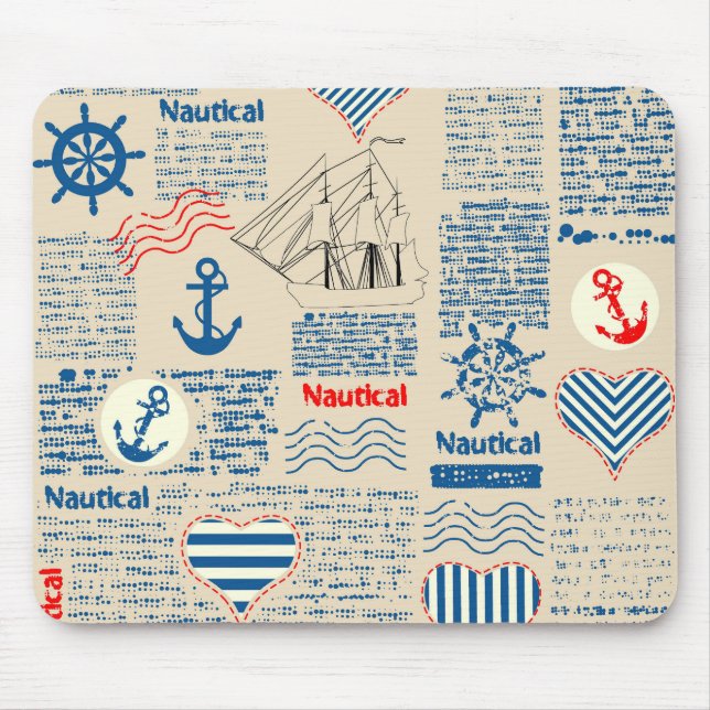 Tapis De Souris Motif nautique de journal (Devant)