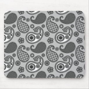 Tapis De Souris Motif Paisley, tons gris, noir et blanc