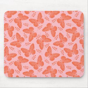 Tapis De Souris Motif papillon orange sur arrière - plan rose