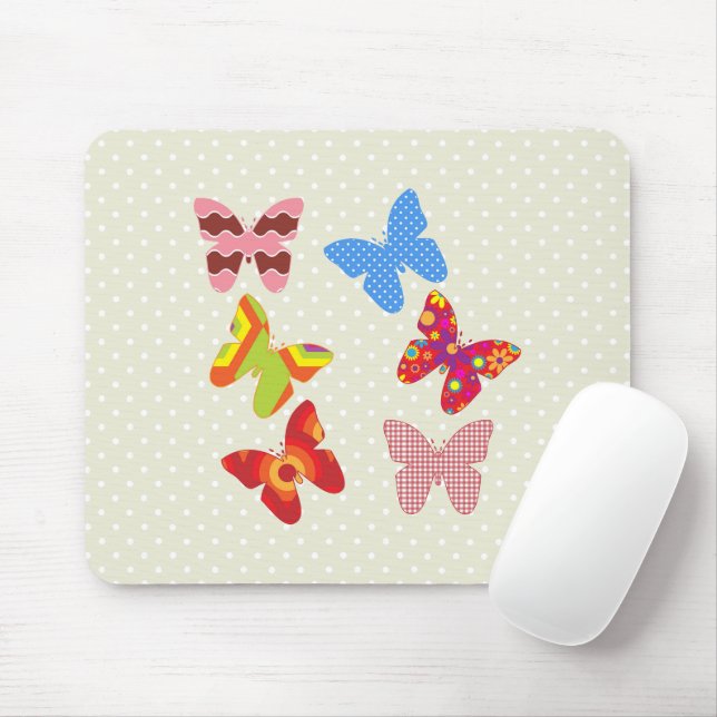 Tapis De Souris Motif papillon, papillons colorés, points (Avec souris)