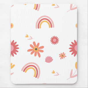 Tapis De Souris Motif pastel arc-en-ciel et floral mignon