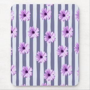 Tapis De Souris motif rayé avec des pâquerettes violettes