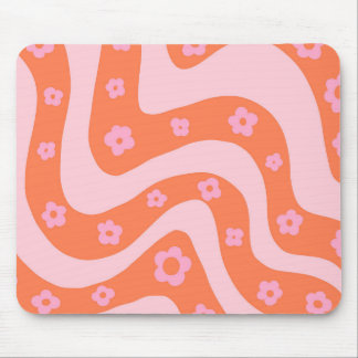 Tapis De Souris Motif rétro les années 70 tourbillon rose et orang