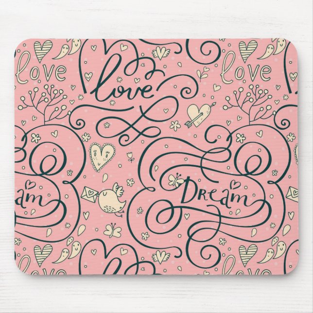 Tapis De Souris Motif romantique avec des coeurs et des oiseaux (Devant)