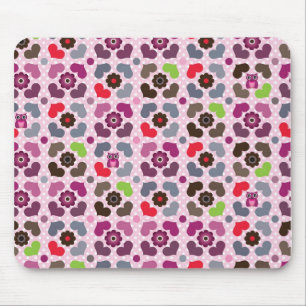 Tapis De Souris motif rose de fleurs et de hiboux