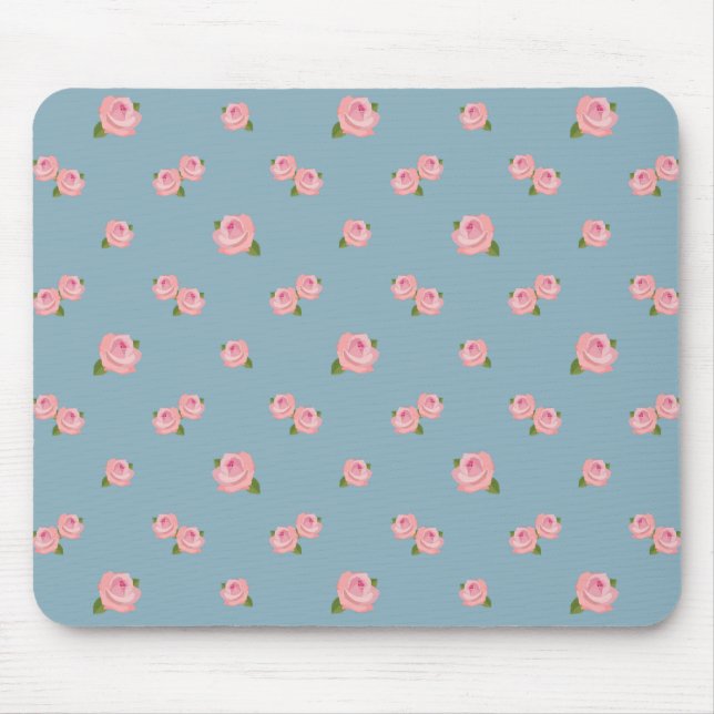 Tapis De Souris Motif rose de roses sur le bleu (Devant)