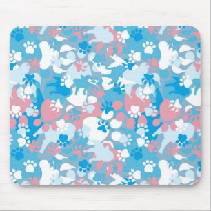 Tapis De Souris Motif rose et bleu de chien de camouflage