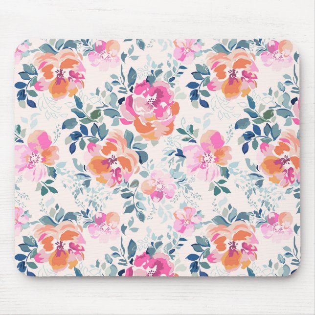 Tapis De Souris Motif rose et Turquoise (Devant)