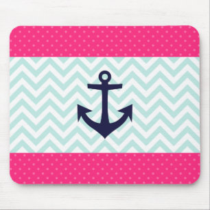 Tapis De Souris Motif rose nautique d'Ancre de Chevron de menthe