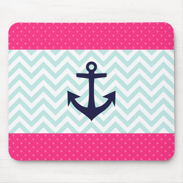 Tapis De Souris Motif rose nautique d'Ancre de Chevron de menthe (Devant)