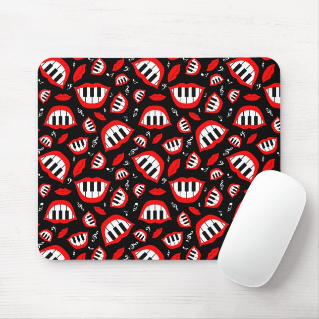 Tapis De Souris Motif sourire piano sur arrière - plan noir (Avec souris)