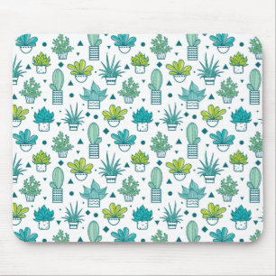 Tapis De Souris Motif succulent d'aquarelle verte et bleue