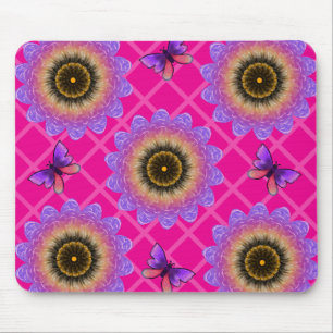 Tapis De Souris Motif Tournesol et Papillon en Velours Violet